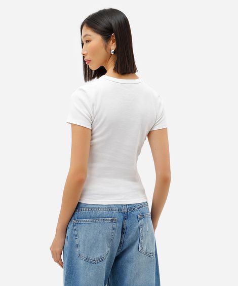 blusa baby look feminina de algodão com bordado garfield off white