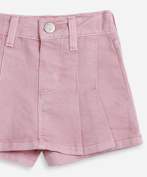 short saia infantil transpassado pregas rosa