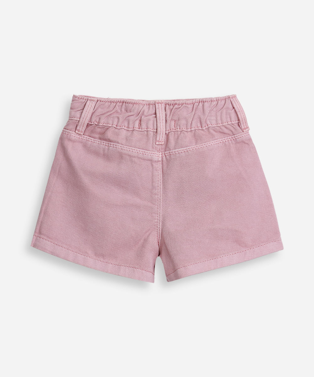short saia infantil transpassado pregas rosa