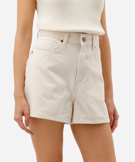short evasê feminino de sarja cintura alta - cru