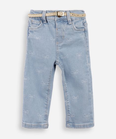 calça infantil jeans lacinhos - jeans claro