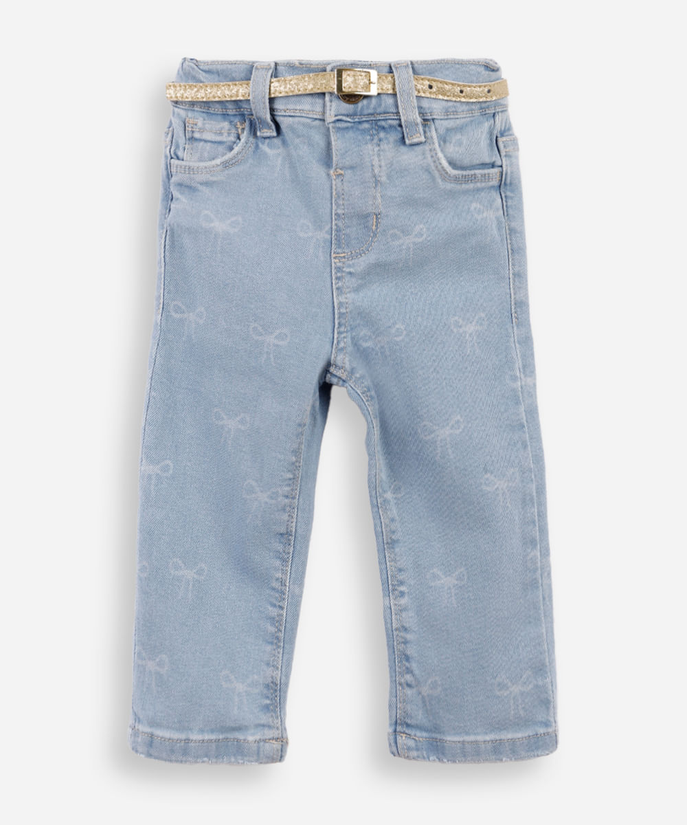 calça infantil jeans lacinhos - jeans claro