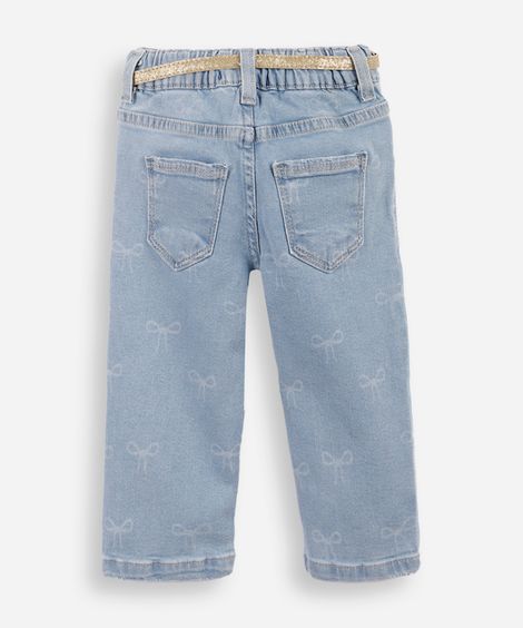 calça infantil jeans lacinhos - jeans claro