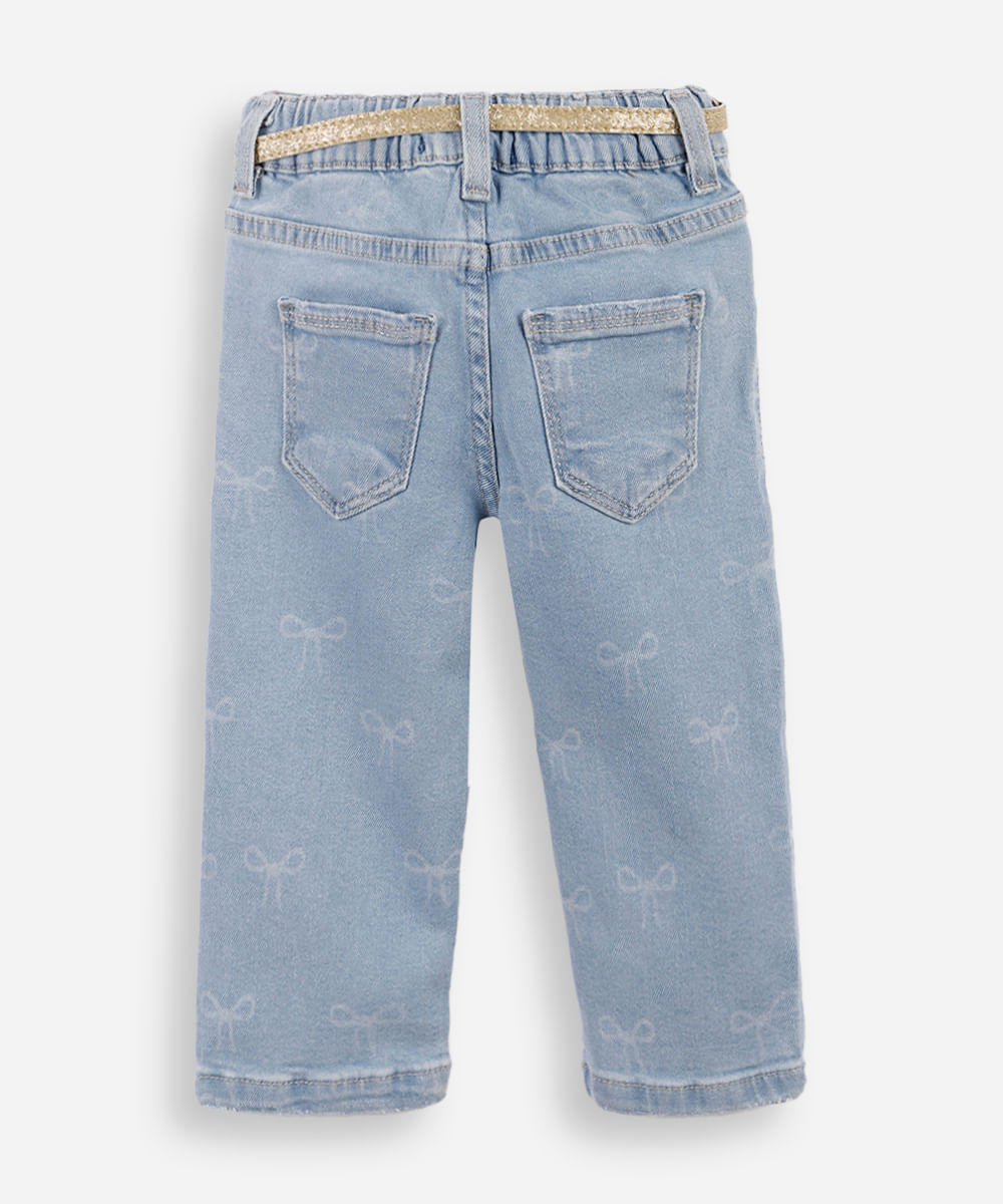 calça infantil jeans lacinhos - jeans claro