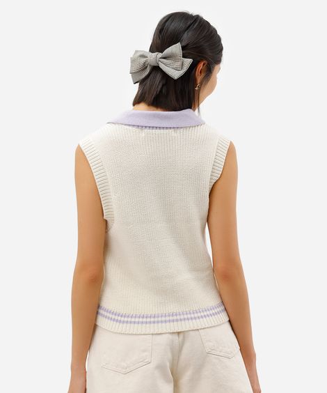 colete feminino de tricot com gola off white
