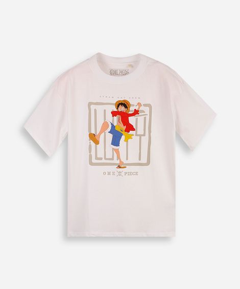camiseta juvenil one piece luffy off white