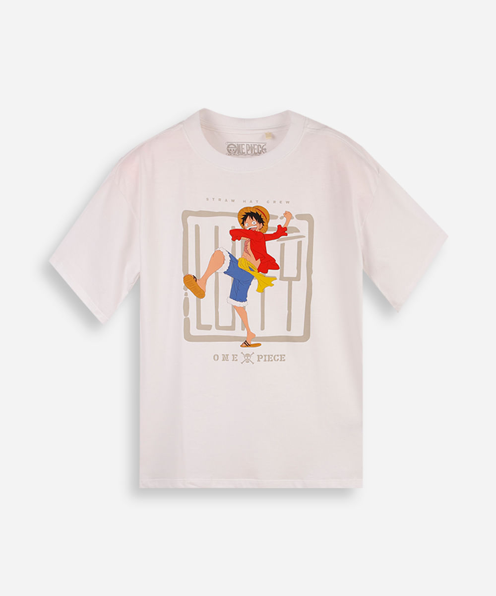 camiseta juvenil one piece luffy off white