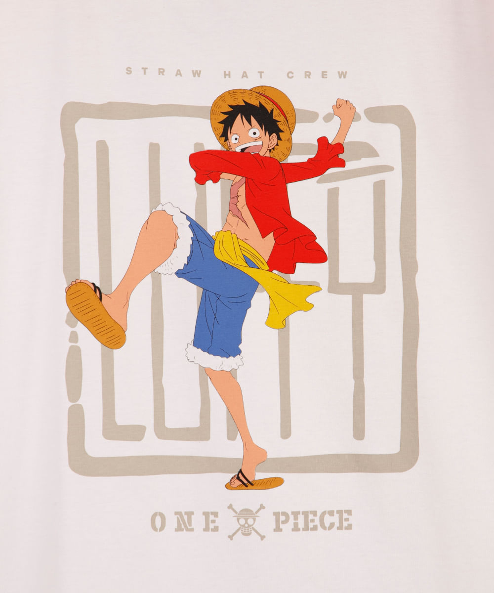 camiseta juvenil one piece luffy off white