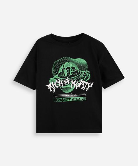 camiseta infantil rick and morty nave espacial - preto
