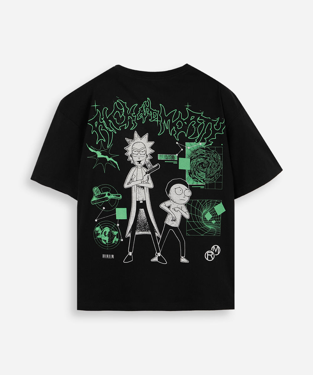 camiseta infantil rick and morty nave espacial - preto