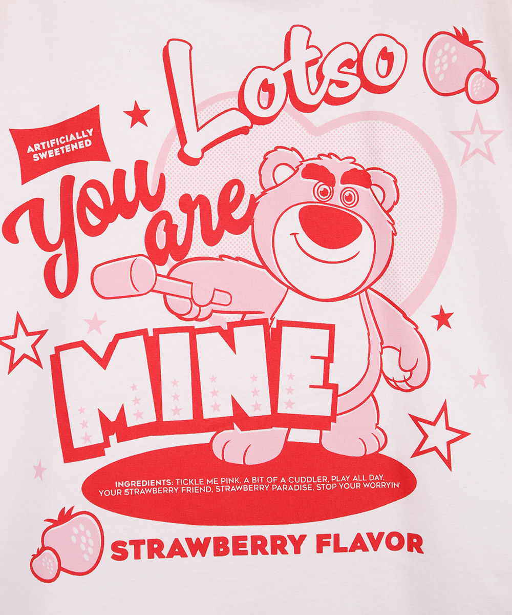 camiseta juvenil boxy cropped lotso you are mine off white