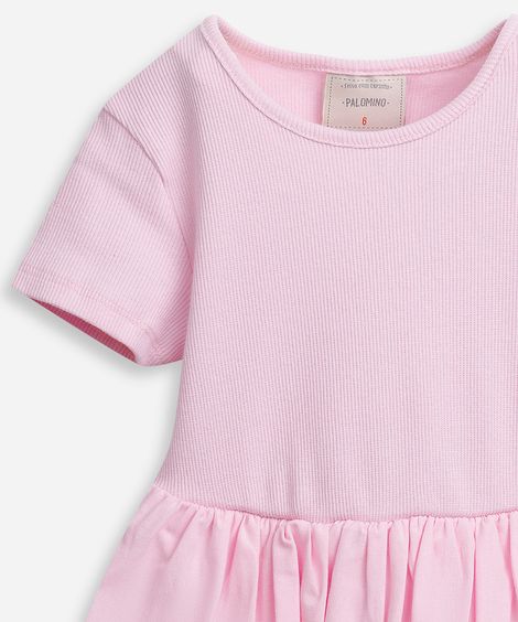 blusa infantil peplum manga curta ribana rosa