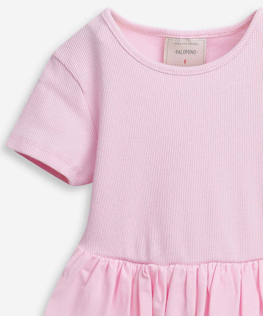 blusa infantil peplum manga curta ribana rosa
