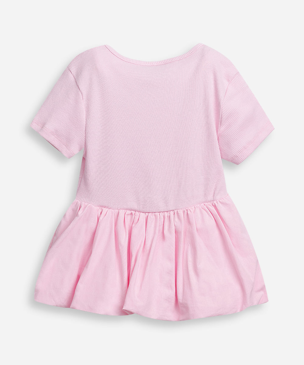 blusa infantil peplum manga curta ribana rosa