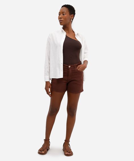 shorts feminino stretch cintura alta marrom