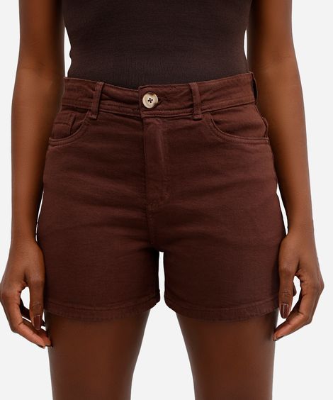 shorts feminino stretch cintura alta marrom