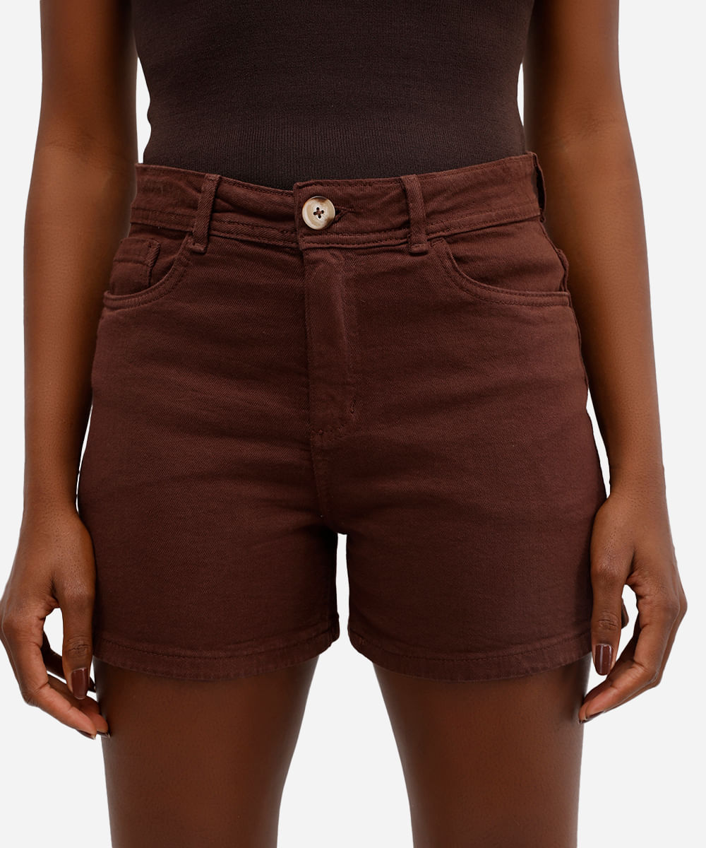 shorts feminino stretch cintura alta marrom