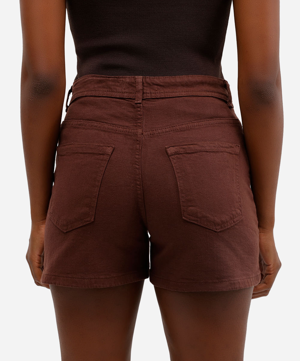 shorts feminino stretch cintura alta marrom