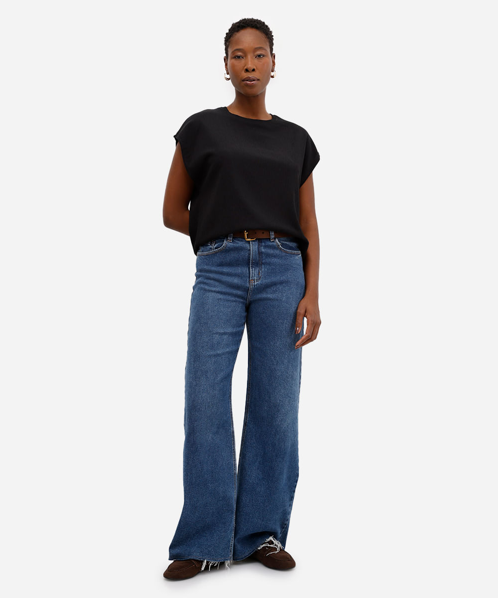 blusa muscle feminina texturizada básica preta