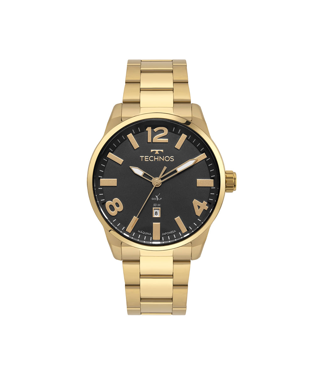 relógio masculino technos analógico calendário 2115ubf1p dourado