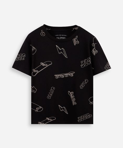 camiseta infantil skate preta