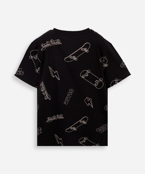 camiseta infantil skate preta