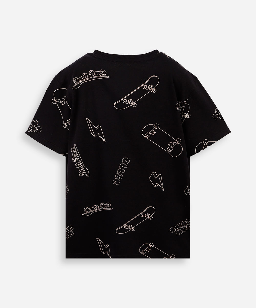camiseta infantil skate preta