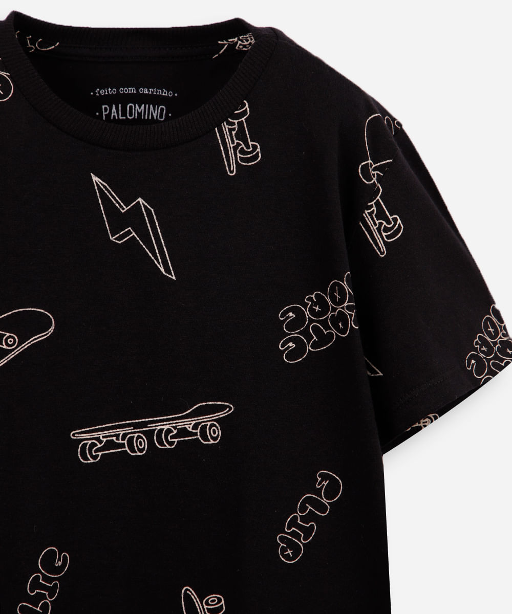 camiseta infantil skate preta