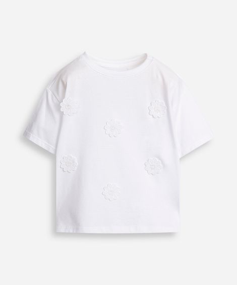 camiseta infantil manga curta aplicação flores off white