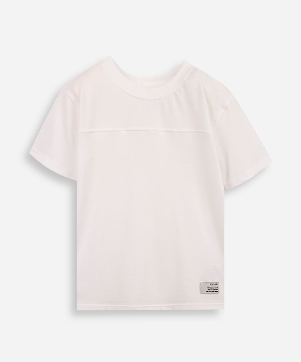 camiseta infantil malha piquet com recorte off white