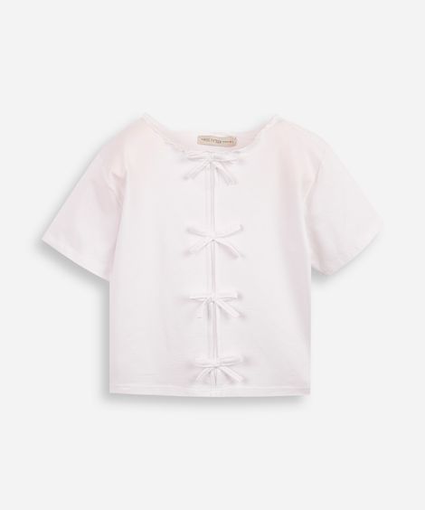 blusa juvenil manga curta lacinhos frente off white
