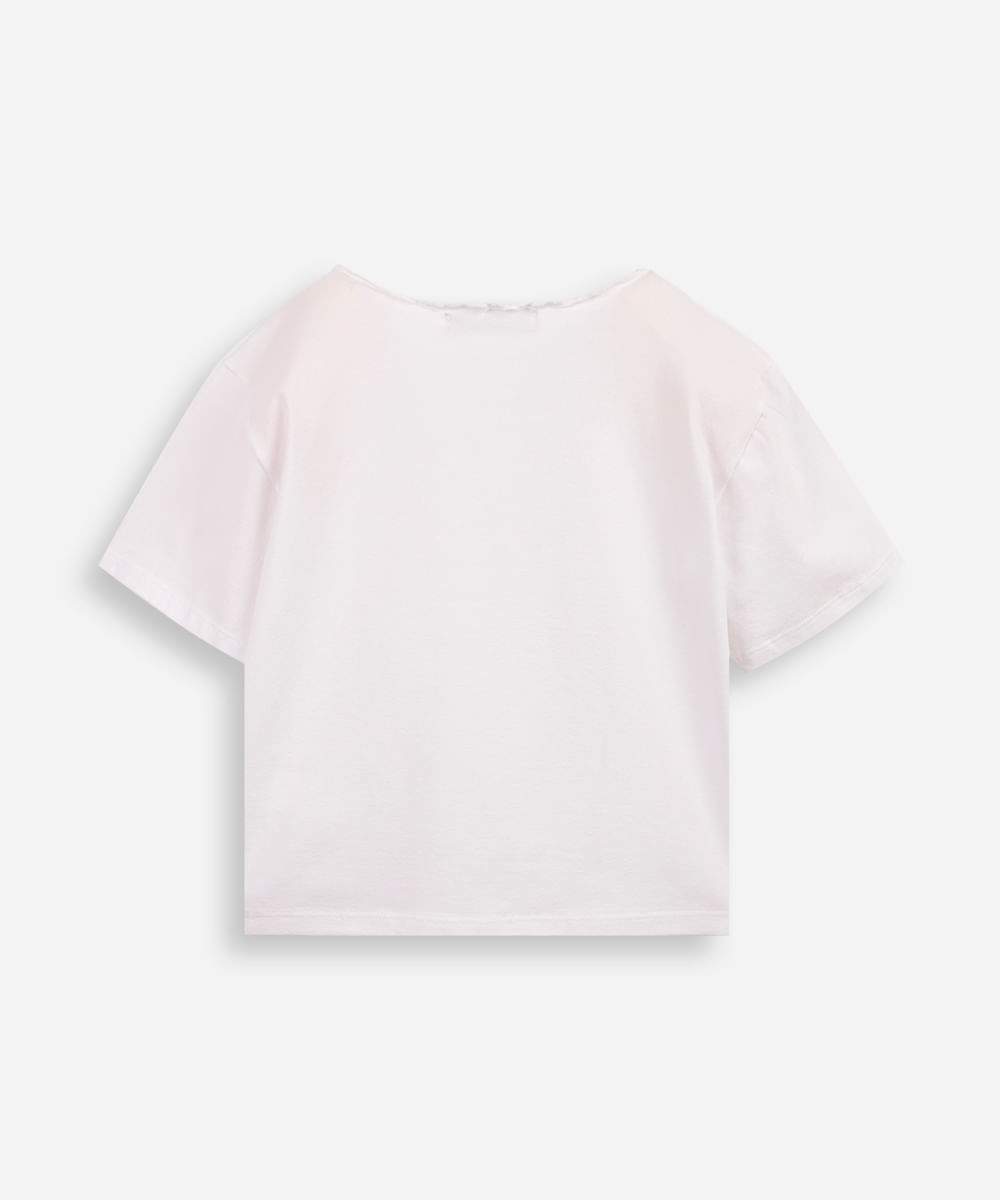 blusa juvenil manga curta lacinhos frente off white