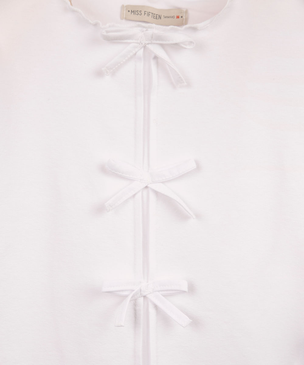 blusa juvenil manga curta lacinhos frente off white