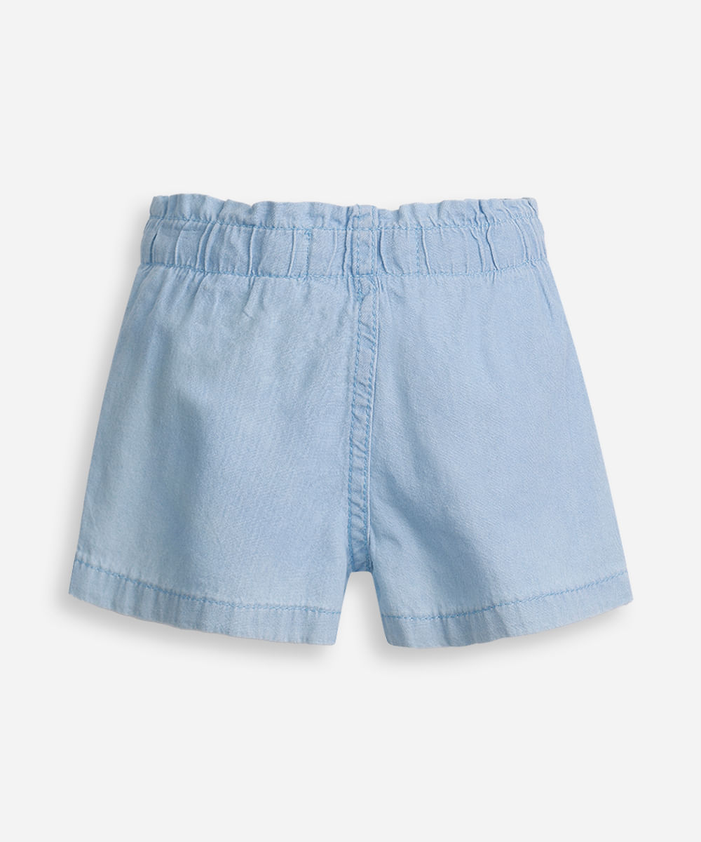 shorts infantil jeans bordado moranguinho azul