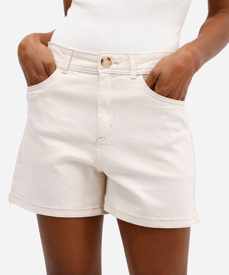 short feminino de sarja cintura alta - cru