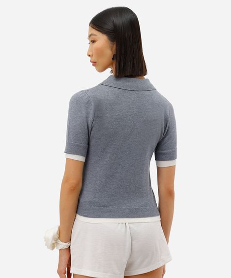 polo feminina dupla camada botões cinza