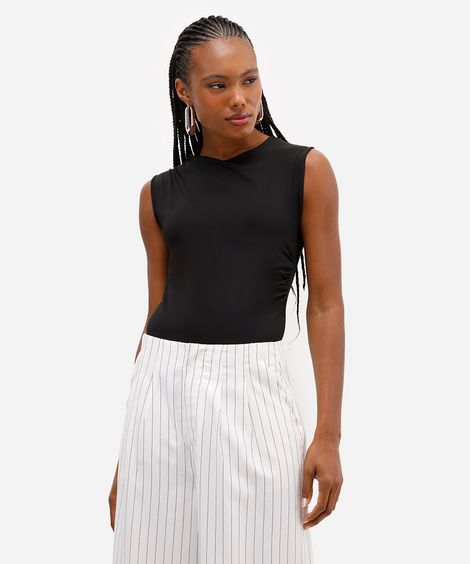 body feminino de poliamida franzido preto