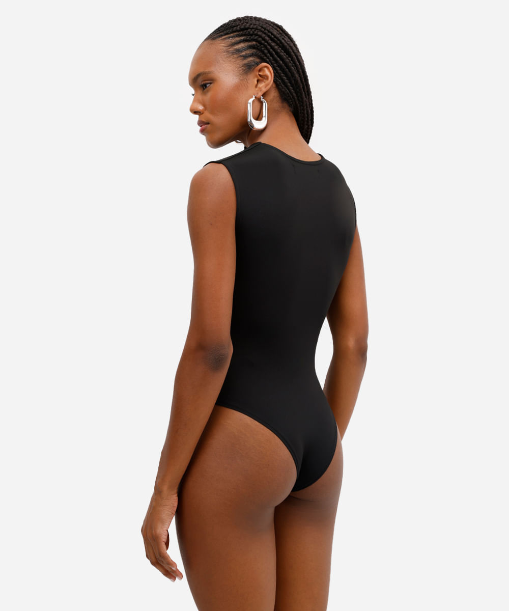 body feminino de poliamida franzido preto