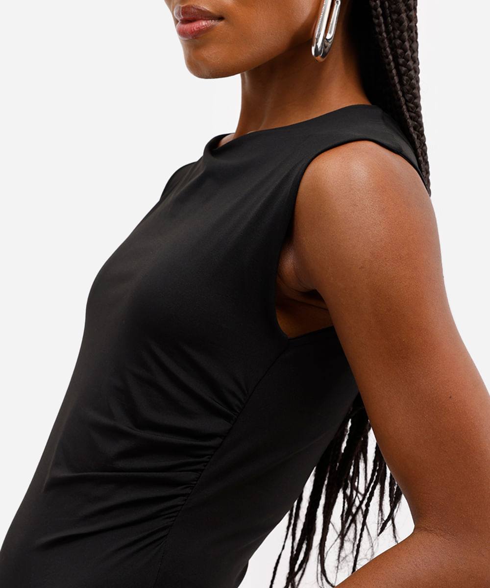 body feminino de poliamida franzido preto