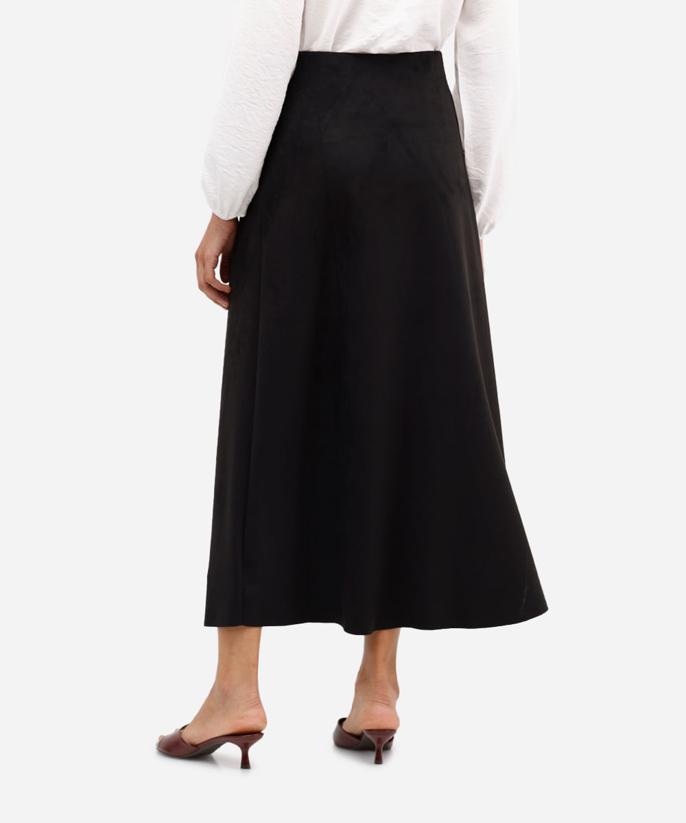 saia feminina midi suede preta