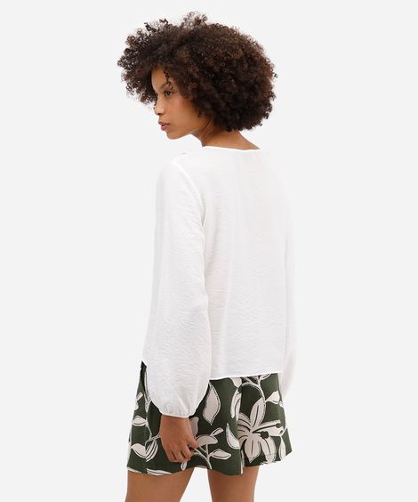 blusa feminina com babado manga longa off white