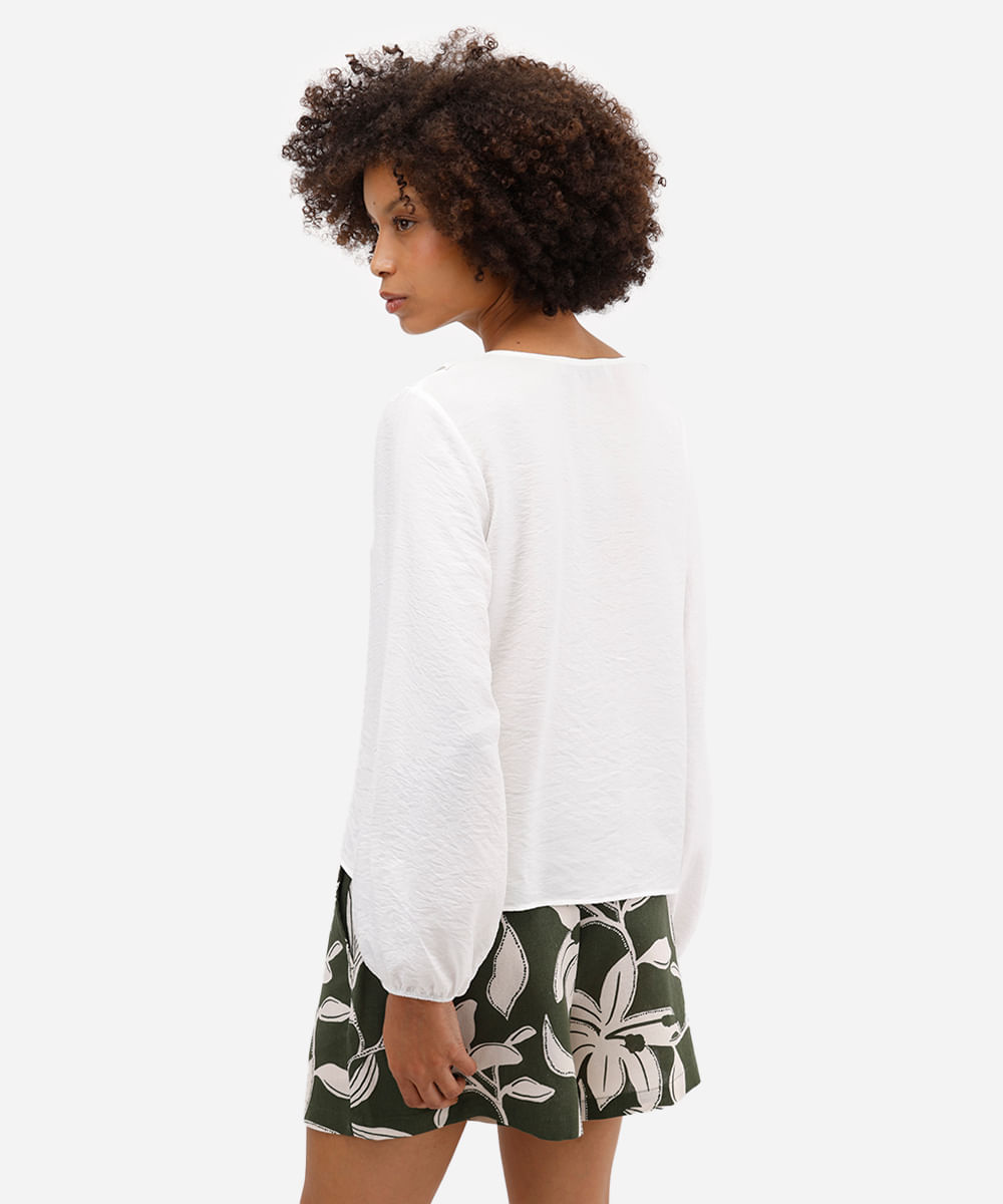 blusa feminina com babado manga longa off white
