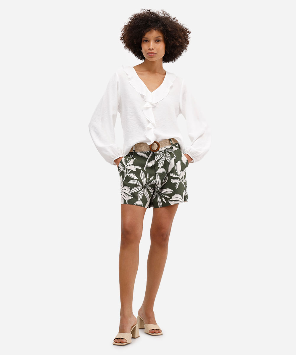 blusa feminina com babado manga longa off white