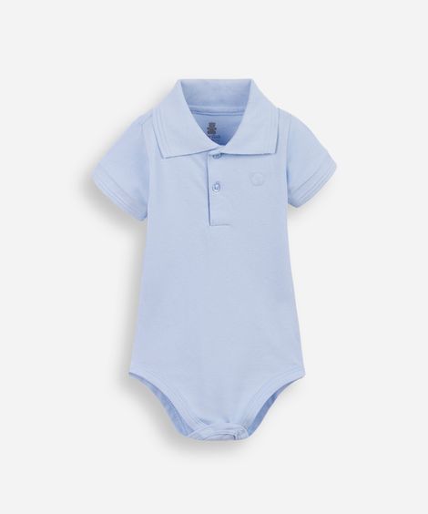 body polo infantil de algodão manga curta com bordado azul