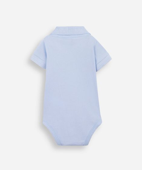 body polo infantil de algodão manga curta com bordado azul