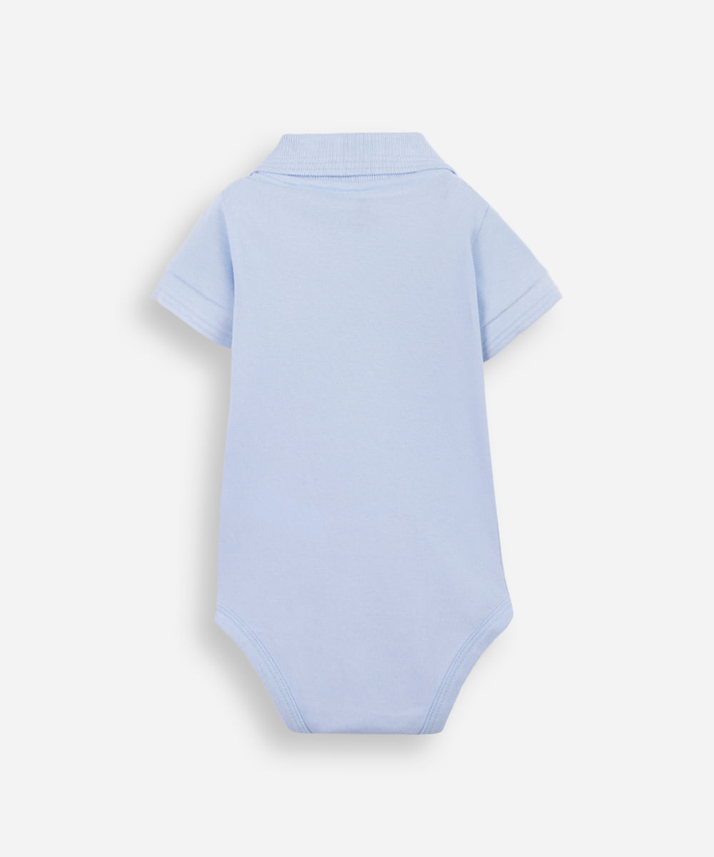 body polo infantil de algodão manga curta com bordado azul