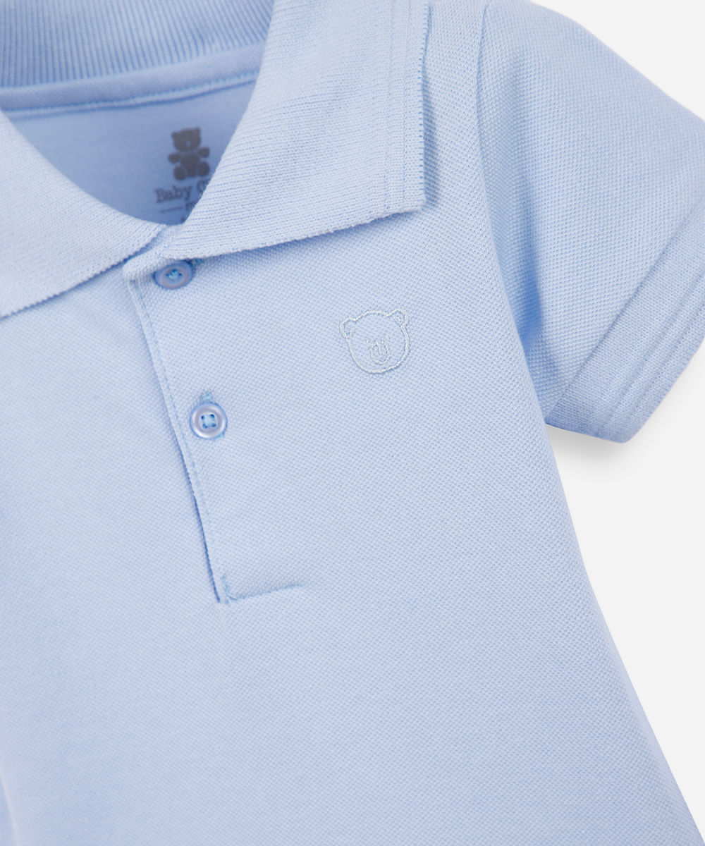 body polo infantil de algodão manga curta com bordado azul
