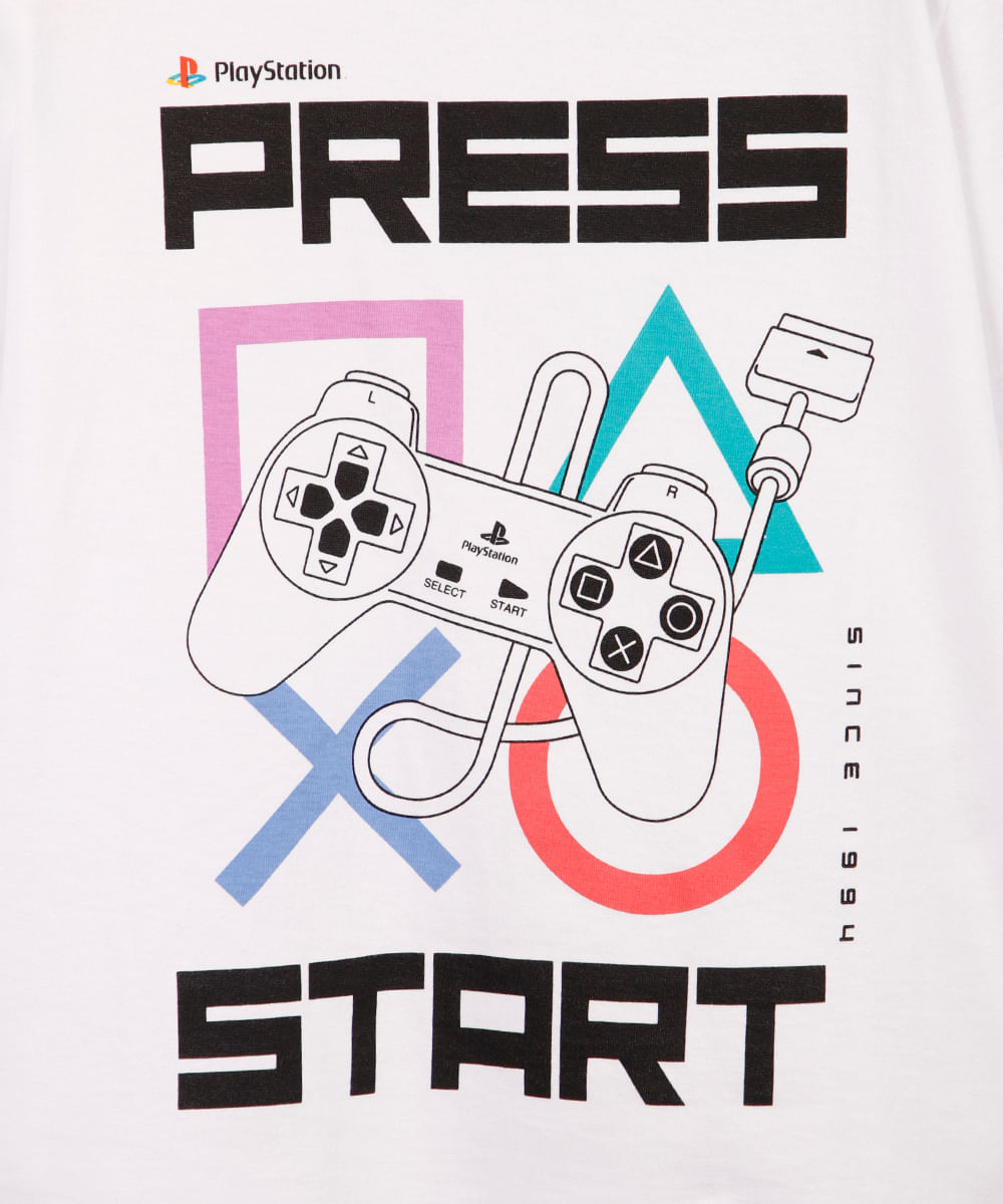 camiseta infantil de algodão playstation off white