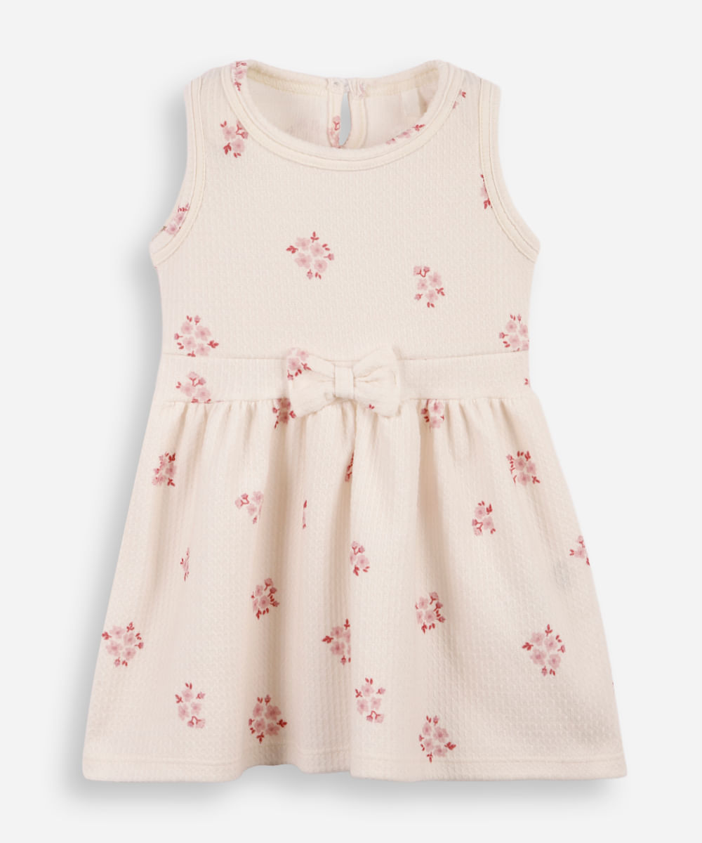 vestido infantil texturizado floral off white