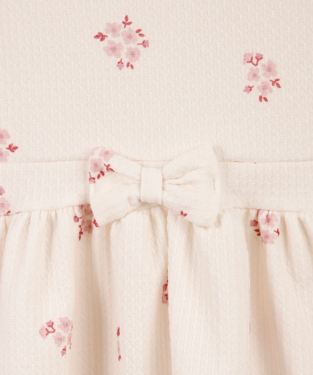 vestido infantil texturizado floral off white